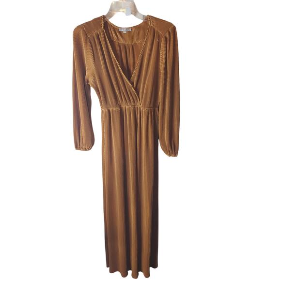 Baltic Born Venus Pleated Long Sleeve V-Neck Maxi Dress Saffron Medium - Picture 1 of 6